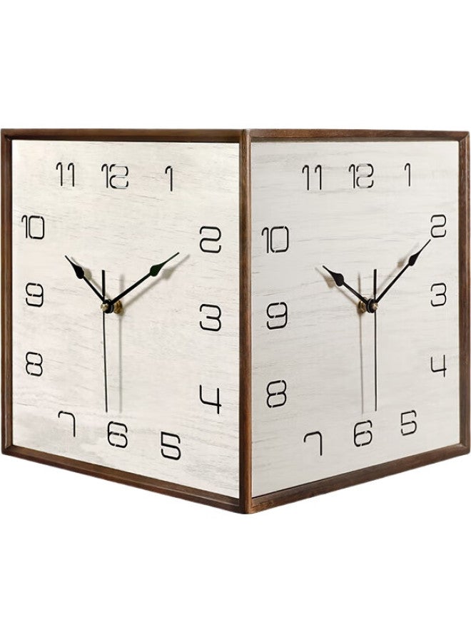 Compas Solid Wood Minimalist Double-Sided Wall Clock Modern Corner Quartz Clock Living Room Wall-Mounted Home Clock 9199 - Image 2