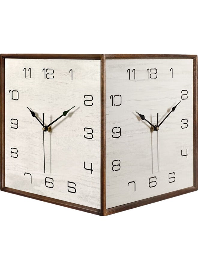 Compas Solid Wood Minimalist Double-Sided Wall Clock Modern Corner Quartz Clock Living Room Wall-Mounted Home Clock 9199 - Image 3