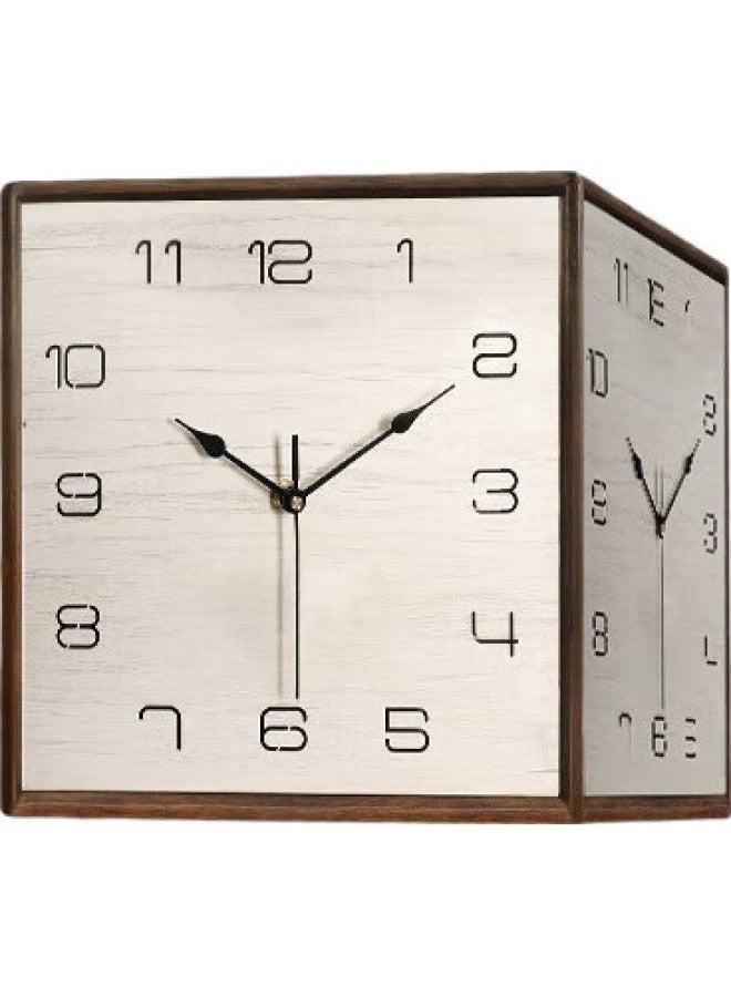 Compas Solid Wood Minimalist Double-Sided Wall Clock Modern Corner Quartz Clock Living Room Wall-Mounted Home Clock 9199 - Image 1