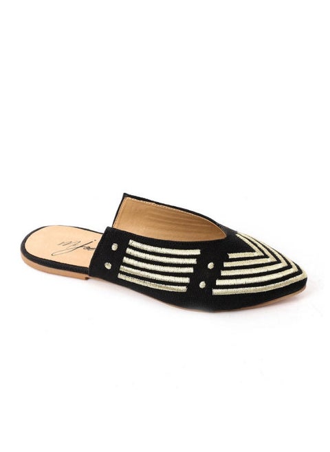 Pointed Toecap Flat Canvas Mules Multicolour