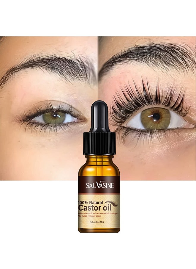 SAUVASINE - 100% Natural Castor Oil - for Eyelashes Eyebrows Hair Black Castor Oil Natural Cold Pressed Hair Growth Oil Hexane Free Growth Serum for Fuller Thicker Lashes and Brows for Women 10ml - Image 1