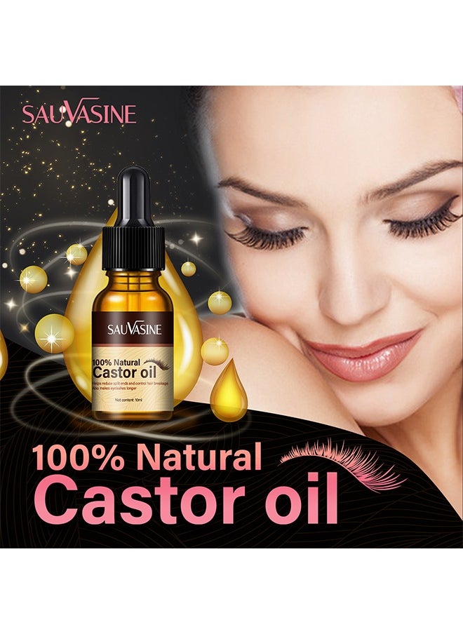 SAUVASINE - 100% Natural Castor Oil - for Eyelashes Eyebrows Hair Black Castor Oil Natural Cold Pressed Hair Growth Oil Hexane Free Growth Serum for Fuller Thicker Lashes and Brows for Women 10ml - Image 1