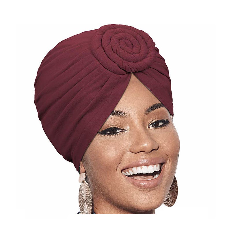 Ladies Twisted Knotted Ethnic Turban Cap Twist-wine red 