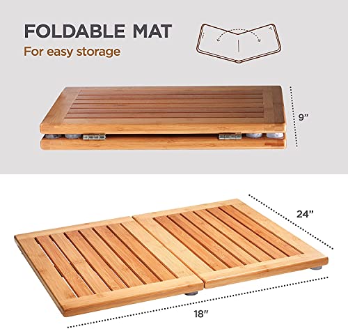 Bambüsi Bamboo Bath Mat - Foldable Wood Shower Mat, Non-Slip Bathroom Mat for Spa, Sauna, Pool, Indoor and Outdoor Use, Easy Storage, 24" x 18" - Image 3
