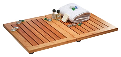 Bambüsi Bamboo Bath Mat - Foldable Wood Shower Mat, Non-Slip Bathroom Mat for Spa, Sauna, Pool, Indoor and Outdoor Use, Easy Storage, 24" x 18" - Image 1