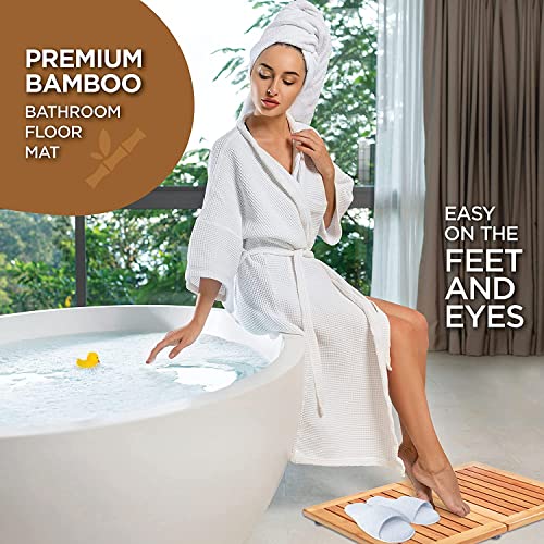 Bambüsi Bamboo Bath Mat - Foldable Wood Shower Mat, Non-Slip Bathroom Mat for Spa, Sauna, Pool, Indoor and Outdoor Use, Easy Storage, 24" x 18" - Image 4