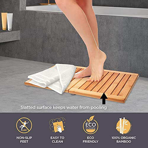 Bambüsi Bamboo Bath Mat - Foldable Wood Shower Mat, Non-Slip Bathroom Mat for Spa, Sauna, Pool, Indoor and Outdoor Use, Easy Storage, 24" x 18" - Image 2