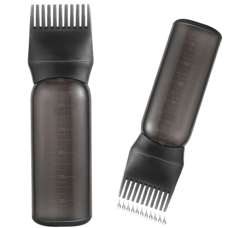 FXSPLCZ Root Comb Applicator Bottle Oil Applicator for Hair Dye Hair Oiling Bottle with Graduated Scale 6 Ounce Black