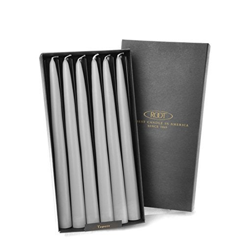 Root Box of 12 Unscented Hand Dipped 9-Inch Taper Candles, Platinum - Image 1