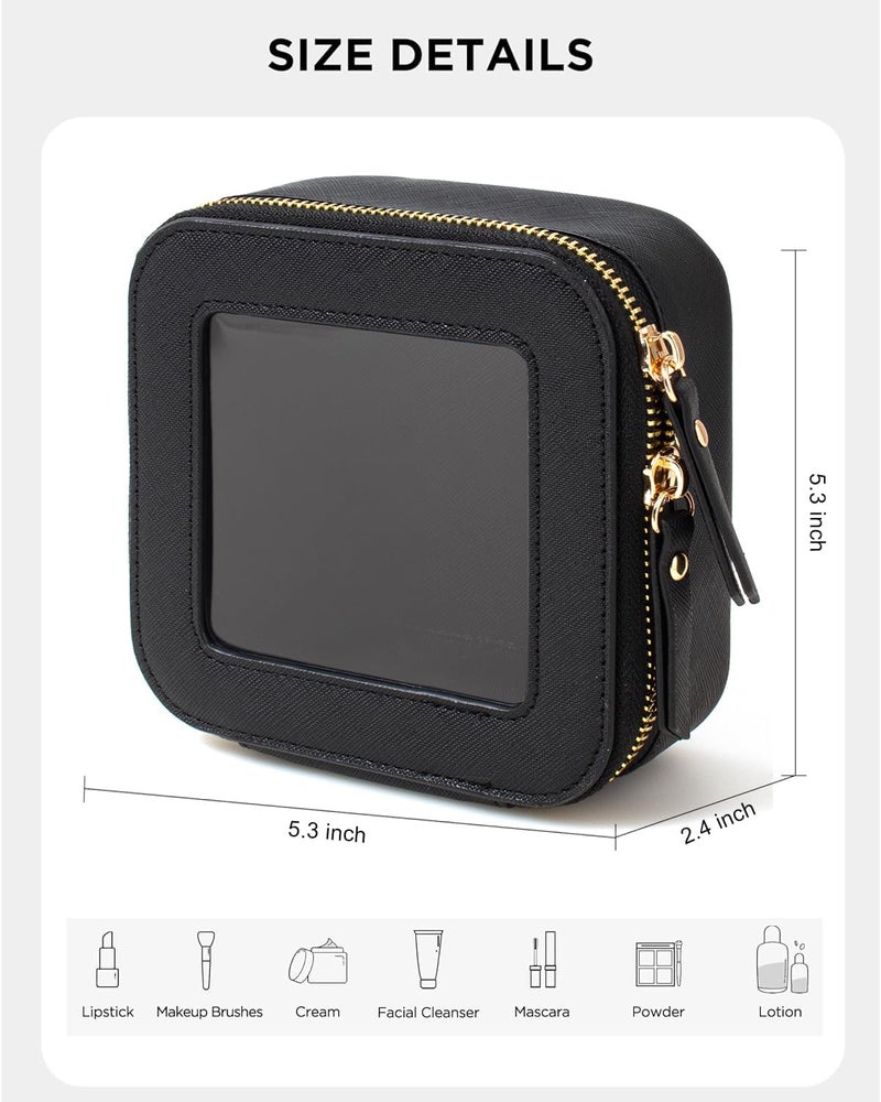 KOTORA Small Makeup Bag for Purse Cute Travel Makeup Bag Clear Cosmetic Bag with Zipper, Car Make Up Bag Organizer Storage Traveling Car Accessories Travel Essentials for Women, Mini Black, Mini - Image 2