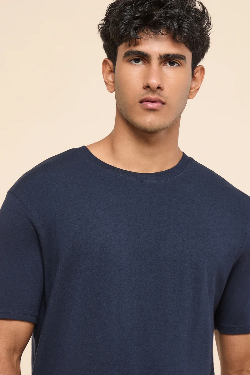 R&B Solid T-Shirt with Crew Neck and Short Sleeves