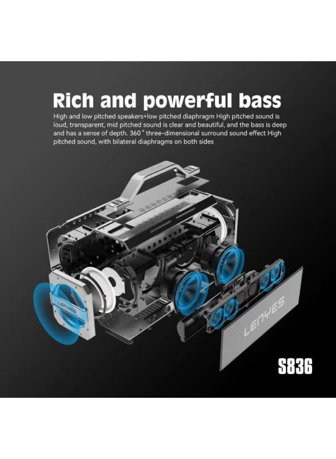 Lenyes S836 Party Speaker – TWS Dual Connect, 300W Power, RGB Lighting & Ultra-Large 40,000mAh Battery - Image 2