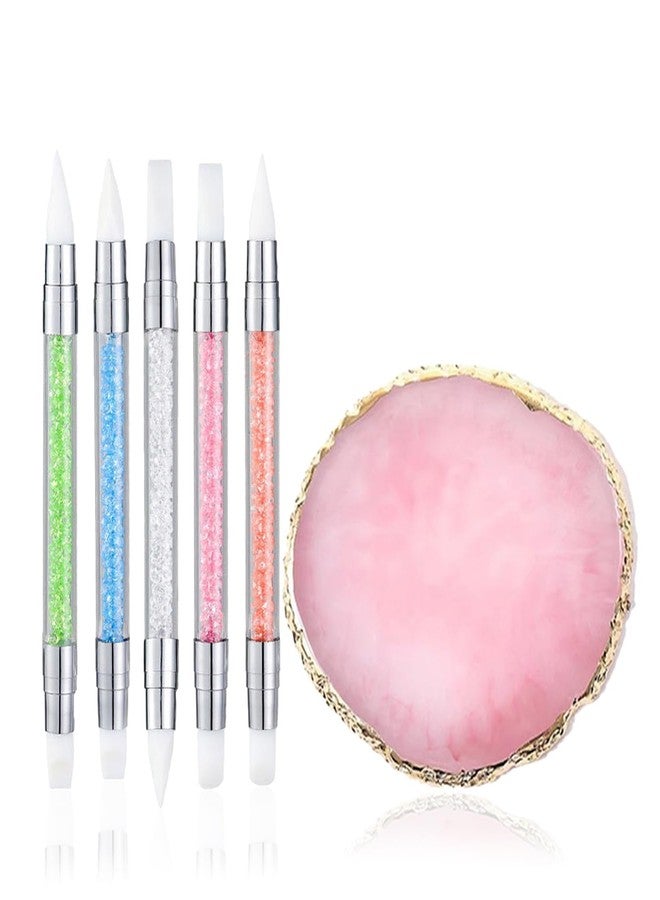 SQULIGT Resin Nail Art Palette with 5Pcs Nail Art Sculpture Pen Dual Tipped Silicone Nail Tools, Nail Art Acrylic Pen Silicone Brushes for Resin, Nail Art Tools for Design Nail Foil Carving Drawing - Image 1