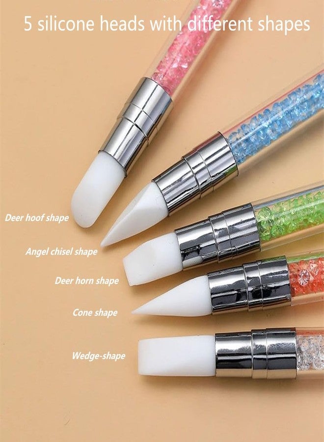 SQULIGT Resin Nail Art Palette with 5Pcs Nail Art Sculpture Pen Dual Tipped Silicone Nail Tools, Nail Art Acrylic Pen Silicone Brushes for Resin, Nail Art Tools for Design Nail Foil Carving Drawing - Image 2