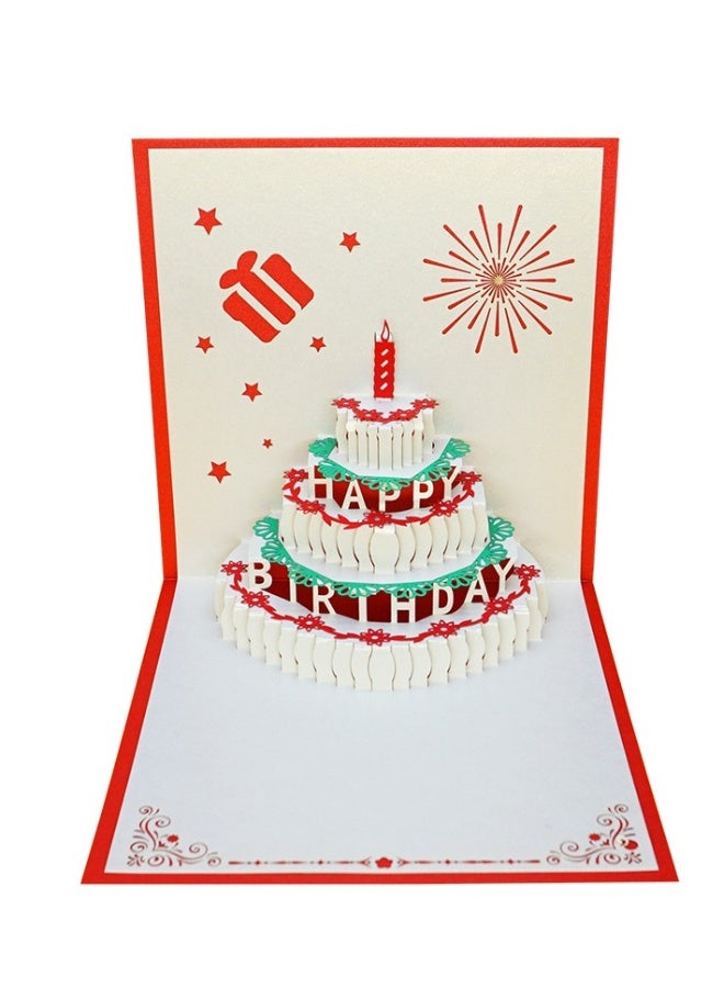 بيوينتي بطاقة هدية كعكة عيد ميلاد ثلاثية الأبعاد حمراء