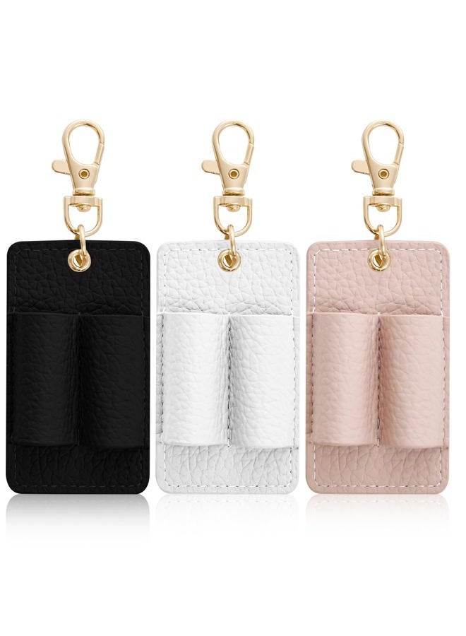 CYUXING 3 Pack Leather Pen Holder Double Hole Pen Holder Lanyard Attachment Black White Pink with Leather Badge Anti Lost Damage Resistant Long Service Life - Image 1