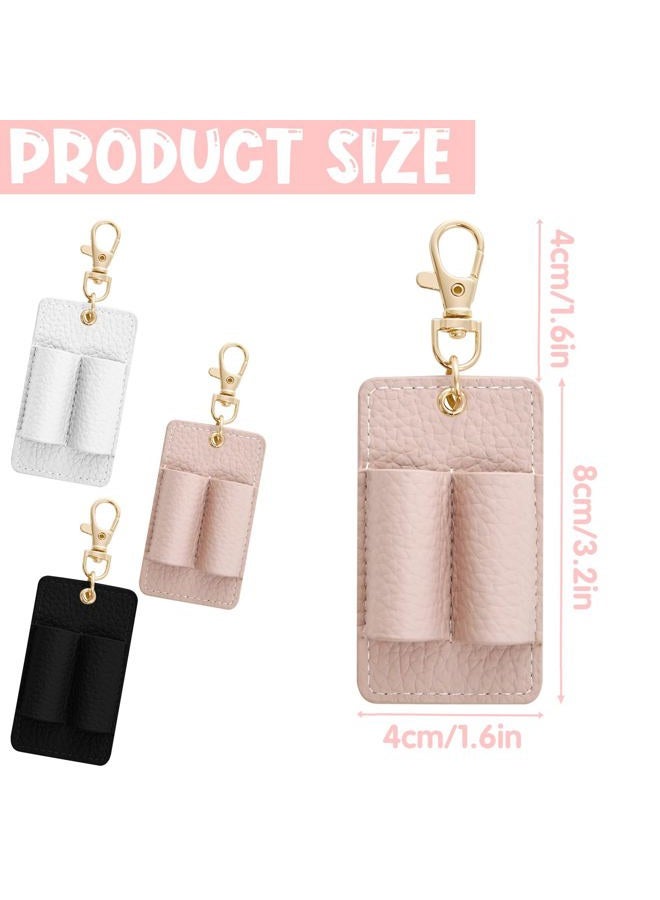 CYUXING 3 Pack Leather Pen Holder Double Hole Pen Holder Lanyard Attachment Black White Pink with Leather Badge Anti Lost Damage Resistant Long Service Life - Image 2