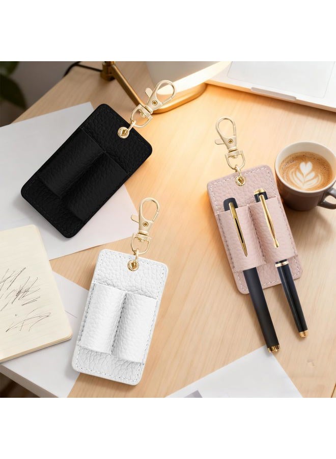 CYUXING 3 Pack Leather Pen Holder Double Hole Pen Holder Lanyard Attachment Black White Pink with Leather Badge Anti Lost Damage Resistant Long Service Life - Image 4