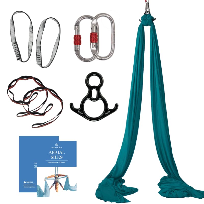 aum active Aerial Silks Starter Kit - Durable 9 Yards of Aerial Yoga Hammock with Hardware & Guide - Aerial Swing for Acrobatic Flying Yoga & All Levels (Aerial Rigging Point Up to 13ft) - Image 1