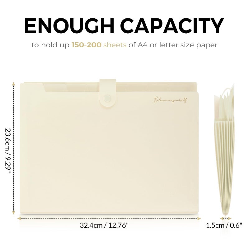 SKYDUE Expanding File Folder, Accordion File Organizer with 8 Pockets, Expandable Document Paper Receipt Holder for School Office Hospital, Letter/A4 Size Beige - Image 3