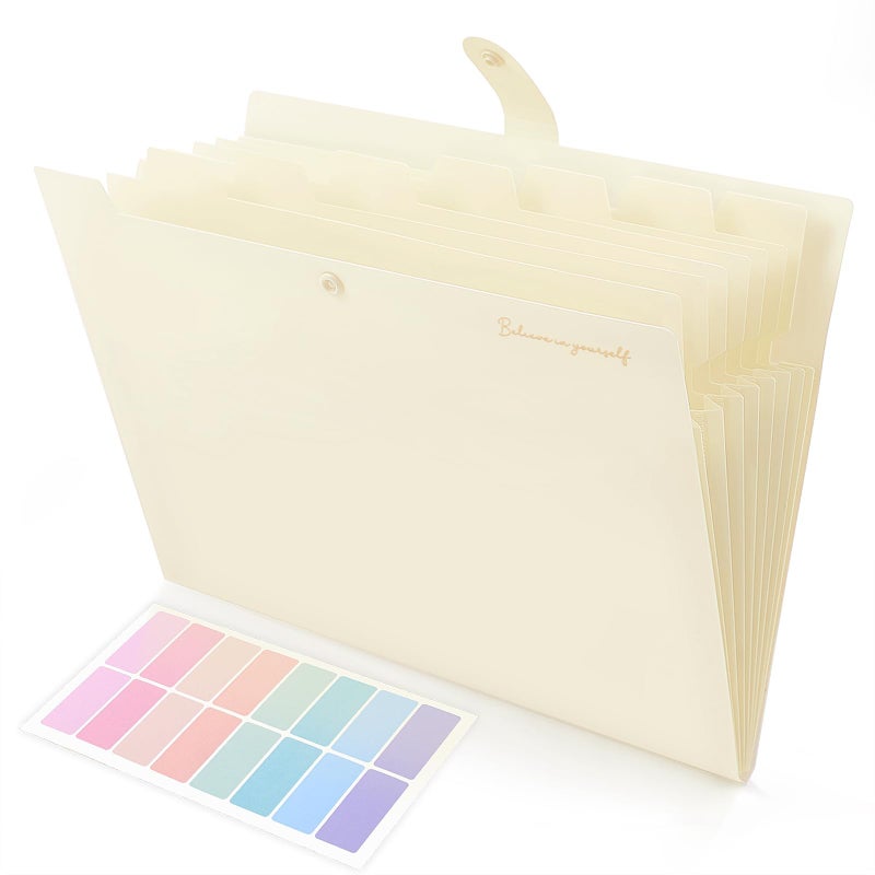 SKYDUE Expanding File Folder, Accordion File Organizer with 8 Pockets, Expandable Document Paper Receipt Holder for School Office Hospital, Letter/A4 Size Beige - Image 1