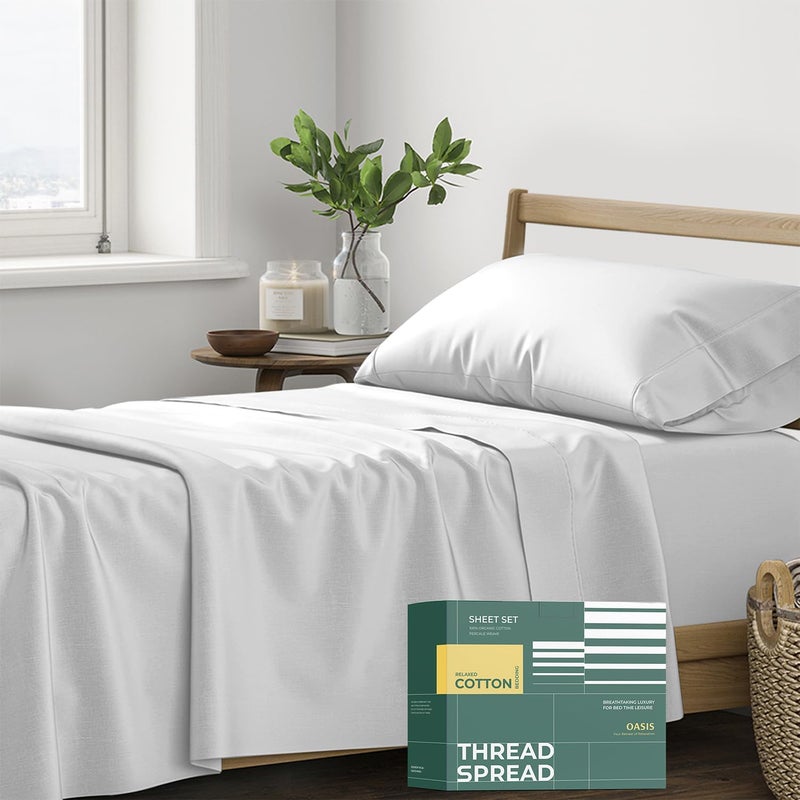 THREAD SPREAD 100% Organic Cotton Sheets Twin Size - 3 PC Organic Cotton Twin Size Percale Weave Sheet Set, Soft, Cooling, Crisp & Breathable, 16" Deep Pocket Bedding Set for Dorm Room - Light Grey - Image 1