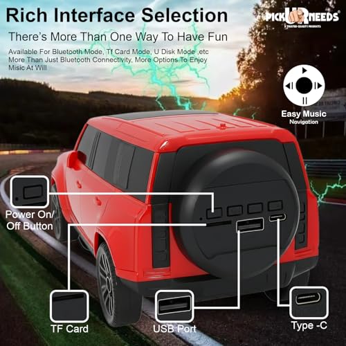 Pick Ur Needs Portable 10W Car Shape Bluetooth Wireless Speaker with Deep Bass 1200mAh Battery Support FM Radio, USB, TF Card, TWS Stylish SUV Design (Red) - Image 5
