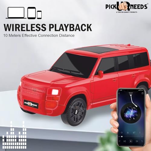 Pick Ur Needs Portable 10W Car Shape Bluetooth Wireless Speaker with Deep Bass 1200mAh Battery Support FM Radio, USB, TF Card, TWS Stylish SUV Design (Red) - Image 4