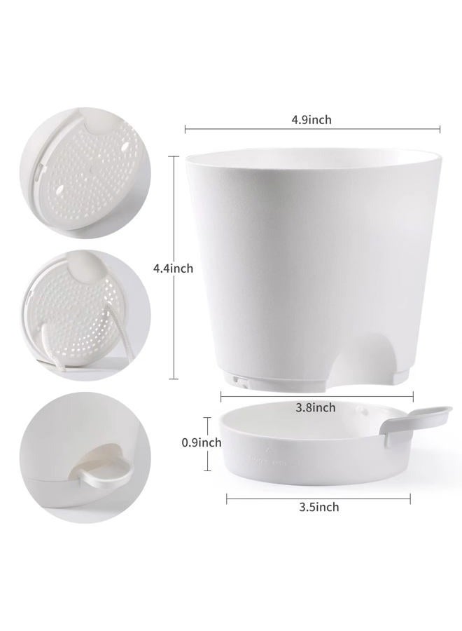 Qaobo Plant Pots 6 PCS 5 inch Self Watering Planters High Drainage Flowers Pot for Indoor Outdoor Plants with Reservoir Tray and Watering Lip Gardening Planter Garden Flower Pots, White - Image 2