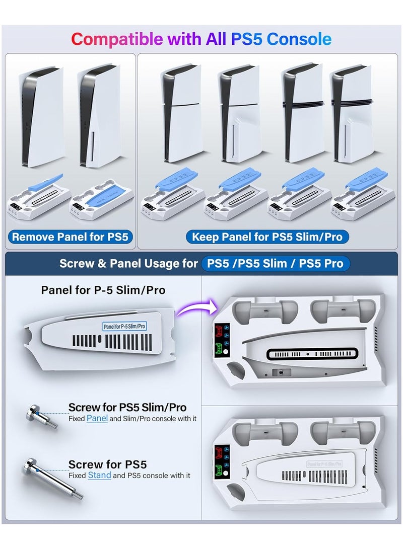 **حامل ومحطة تبريد لجهاز PS5/PS5 Slim/PS5 Pro مع شاحن ثنائي للتحكم (لجهاز PlayStation 5)، ملحقات PS5 (تشمل شاحن التحكم)، مروحة تبريد، حامل سماعة، 3 محاور USB.** - Image 2