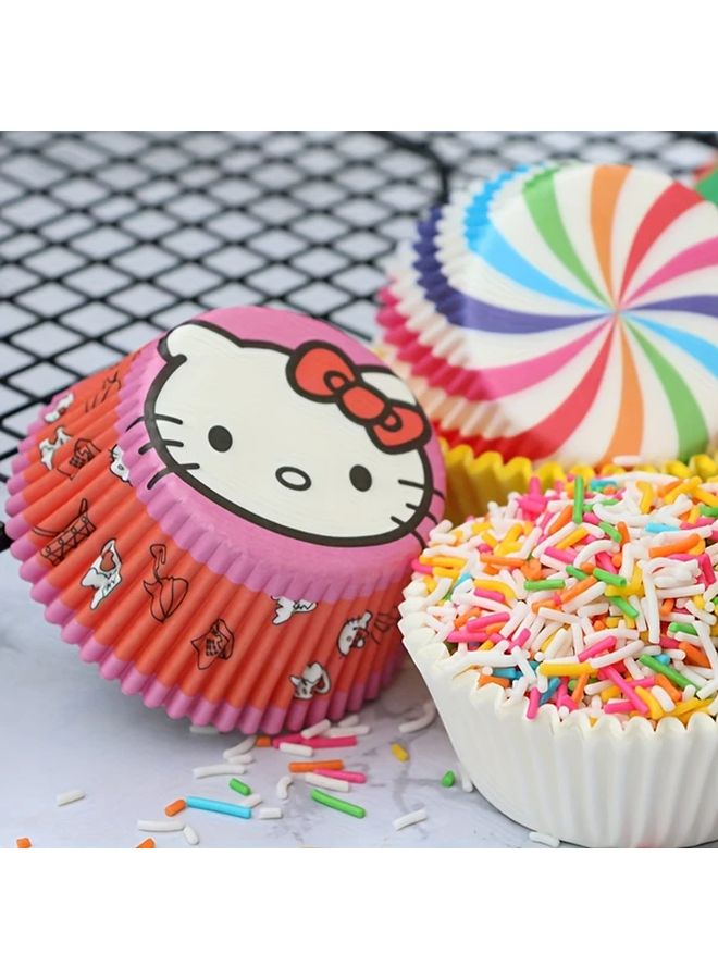 100 Pieces Hello Kitty Princess Theme Paper Cupcake Liners Colorful Patterned Baking Cups For Muffins Cupcakes And Bread Party And Celebration Supplies - Image 1