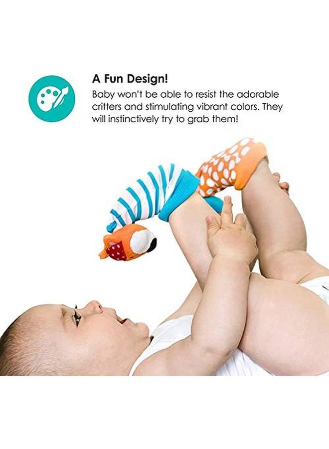 بيبي لاف جوارب Duo Foot Finders المرحة والملونة لنمو الأطفال مع خشخشة ثعلب وبومة - Image 4
