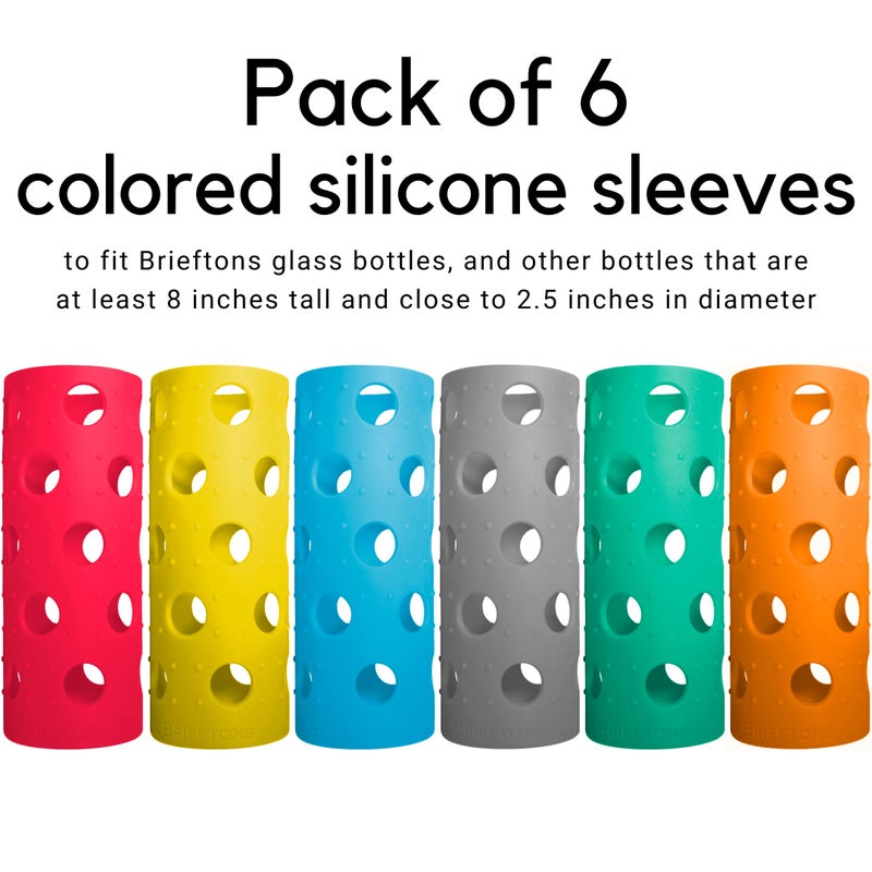 Brieftons Silicone Sleeves: 6-Pack Insulated Anti-Slip Protection Covers, Ultra Thick & Durable, Better Than Neoprene & Rubber, Also Perfect for Aquasana, Pratico Kitchen, Epica & Other Glass Bottles - Image 2