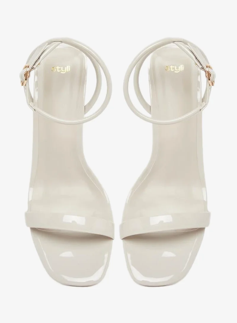 Styli Plain Ankle Strap Stiletto Heel Sandals