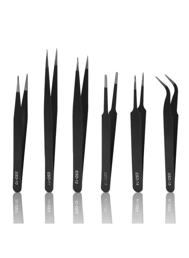 Beauenty 6 Pcs Precision Tweezers Set,ESD Tweezer Set with Storage Bag&Rubber Protective Tip,Stainless Steel Craft Tweezers Kit for Jewelry,Circuit Parts Work  - Image 1