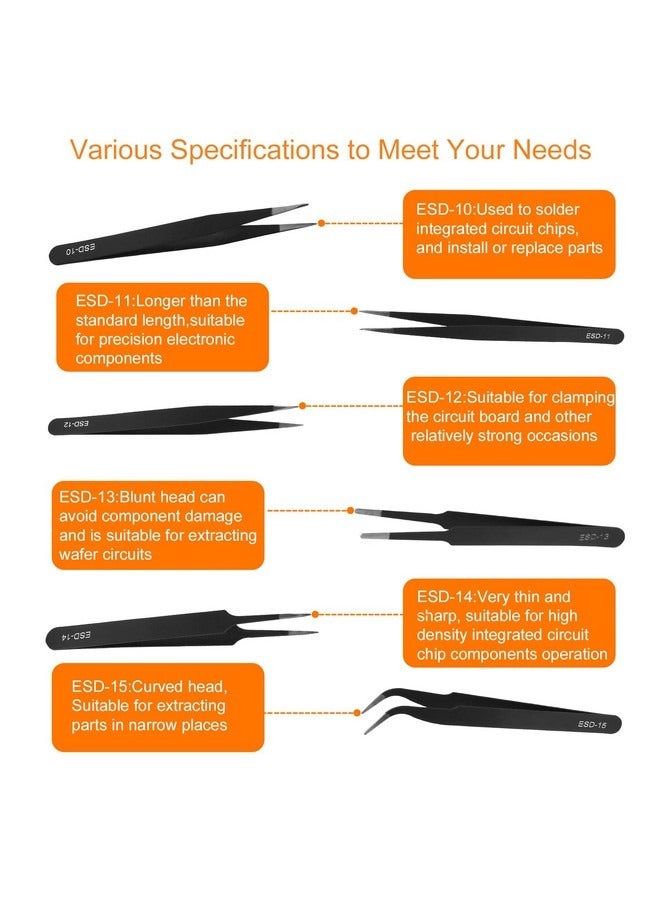 Beauenty 6 Pcs Precision Tweezers Set,ESD Tweezer Set with Storage Bag&Rubber Protective Tip,Stainless Steel Craft Tweezers Kit for Jewelry,Circuit Parts Work  - Image 4