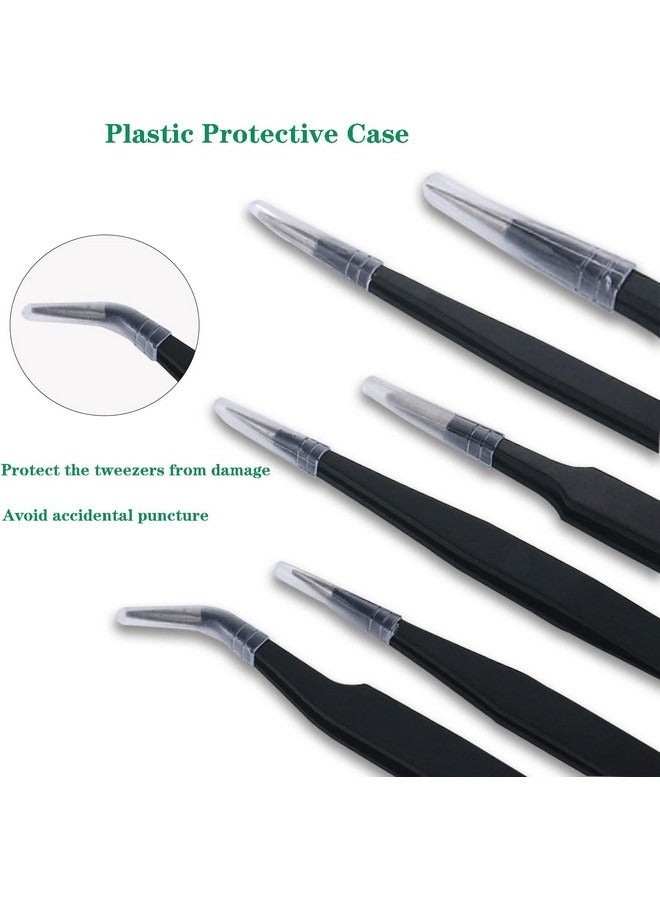 Beauenty 6 Pcs Precision Tweezers Set,ESD Tweezer Set with Storage Bag&Rubber Protective Tip,Stainless Steel Craft Tweezers Kit for Jewelry,Circuit Parts Work  - Image 2