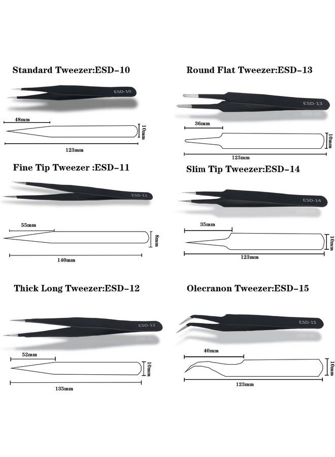Beauenty 6 Pcs Precision Tweezers Set,ESD Tweezer Set with Storage Bag&Rubber Protective Tip,Stainless Steel Craft Tweezers Kit for Jewelry,Circuit Parts Work  - Image 3
