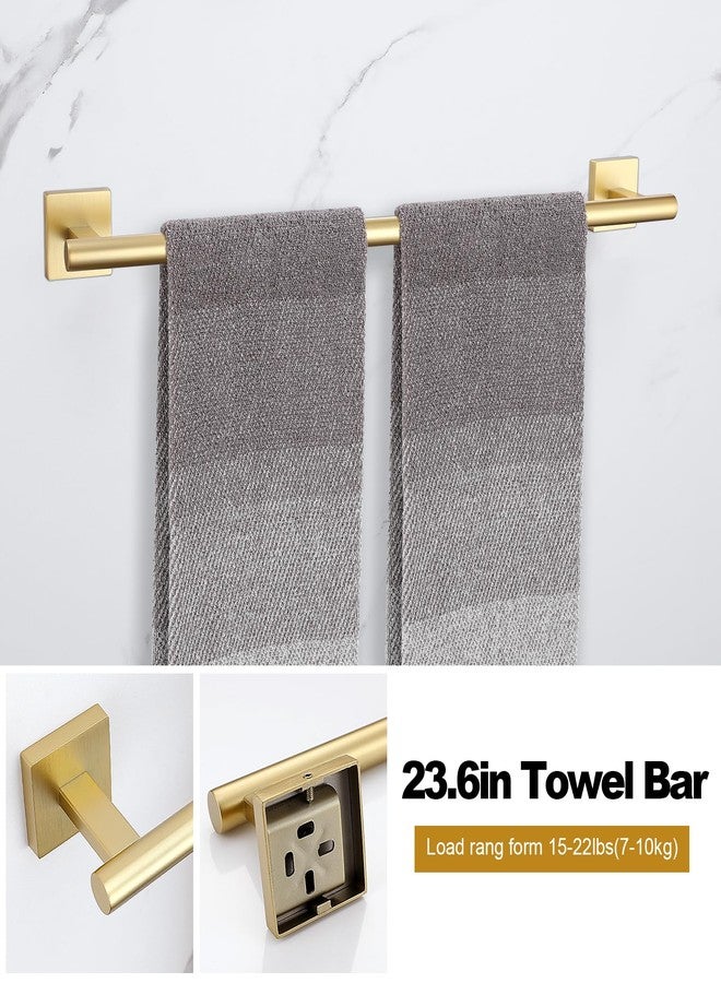 soaez Brushed Gold Toilet Paper Holder Towel Bar Set, 5 Pieces Bathroom Hardware Accessories Set, 23.6 Inch Stainless Steel Towel Racks for Bathroom Wall Mounted - Image 2