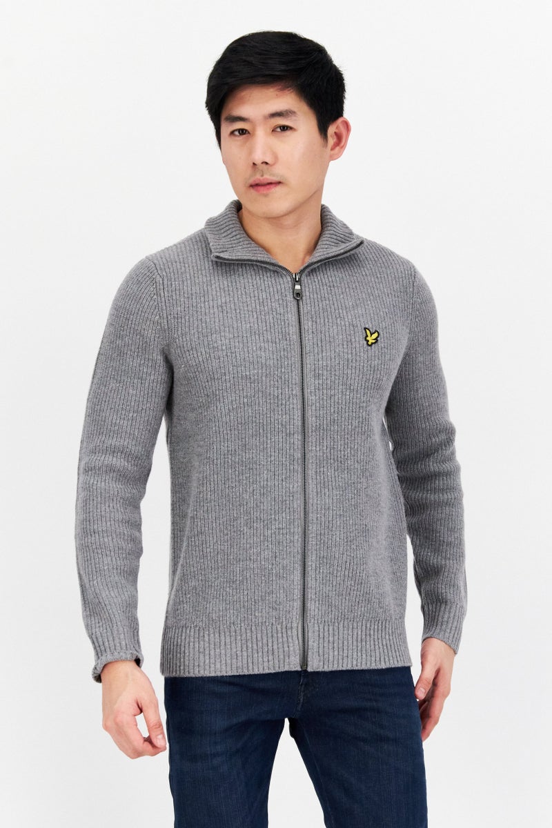 Lyle & Scott Men High Neck Long Sleeve Knitted Cardigans, Grey - Image 1