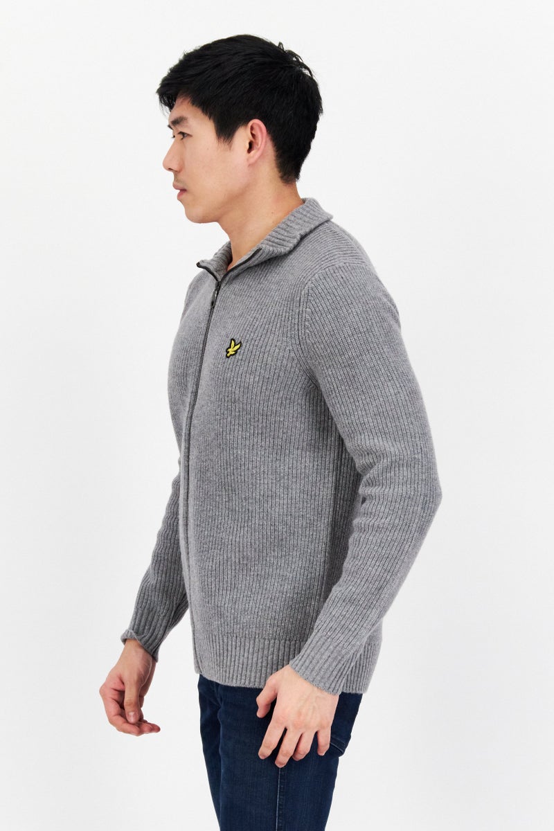 Lyle & Scott Men High Neck Long Sleeve Knitted Cardigans, Grey - Image 3