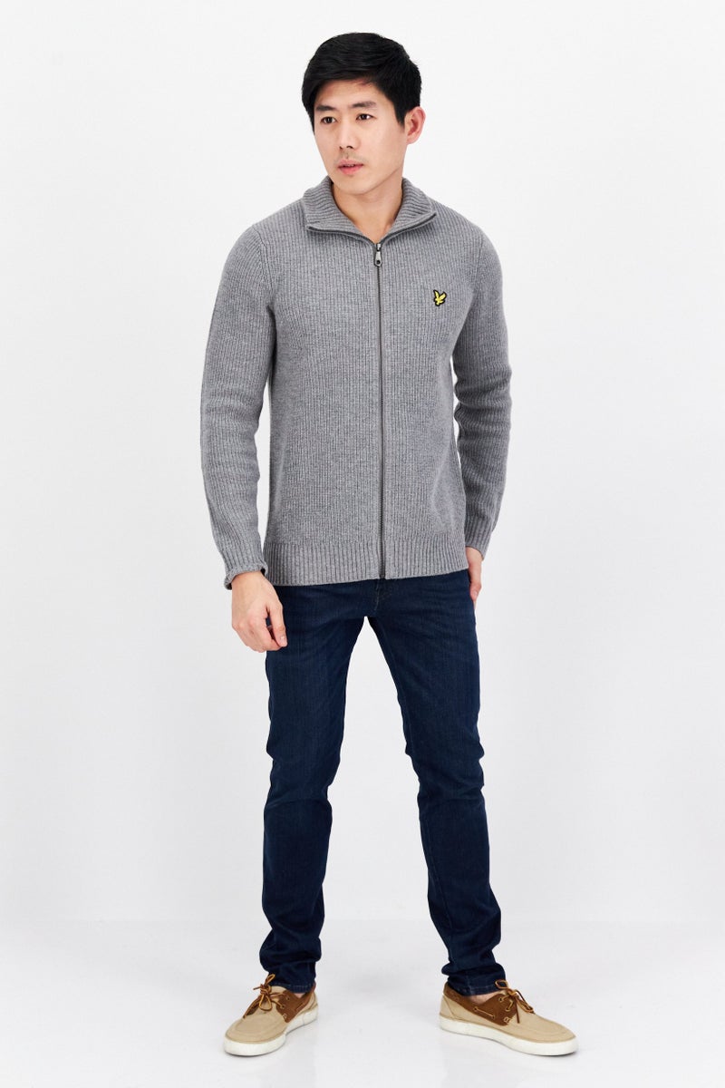 Lyle & Scott Men High Neck Long Sleeve Knitted Cardigans, Grey - Image 4
