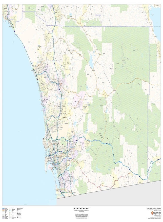 MapSherpa خريطة جدارية مغلفة لمقاطعة سان دييغو، كاليفورنيا - 48 بوصة × 36 بوصة - Image 1