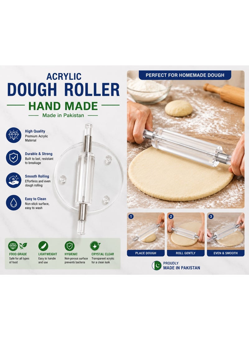 Pakistani Hand Made Acrylic Dough Roller – Premium Transparent Rolling Pin for Dough, Pizza, Pastry & Baking – Made in Pakistan - Image 1