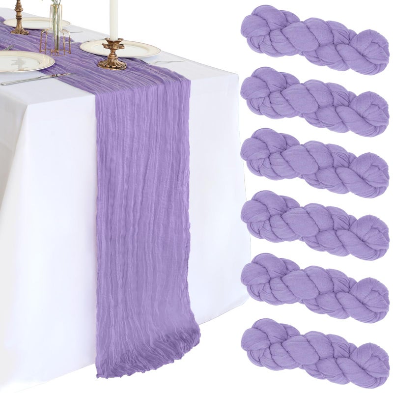 CKIKU 6 Pack 10FT Lavender Purple Cheesecloth Table Runner 120 Inch Gauze Rustic Boho Summer Cheese Cloth Table Runner Sheer Fabric Decorations for Holiday Party Wedding Banquet Bridal Baby Shower Dcor - Image 2