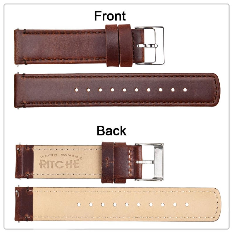 Ritche حزام ساعة جلدية سريع الإطلاق من ريتشي، جلد عالي الجودة، حزام ساعة 18mm 19mm 20mm 21mm 22mm 23mm أو 24mm للرجال والنساء، بني / فضي، 20mm، كلاسيكي - Image 5