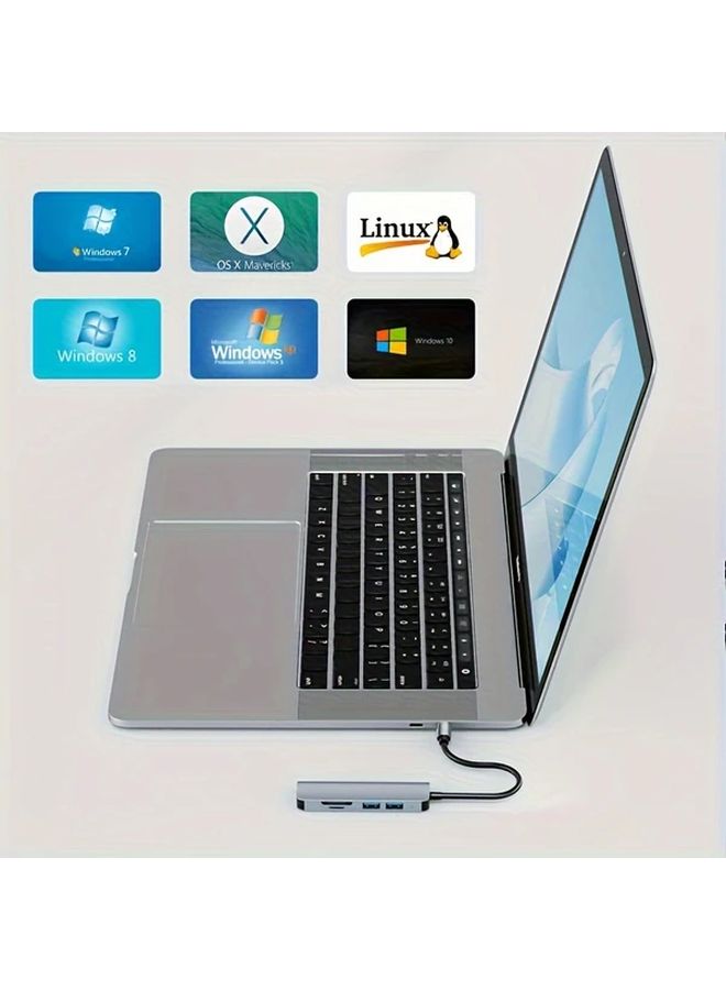 با 4 منافذ USB 3.0 من الألومنيوم مع قارئ بطاقات، متوافق مع USB Type C والأجهزة اللوحية، قابل للتشغيل الفوري، مزود طاقة 5V - Image 4