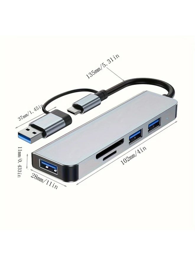 با 4 منافذ USB 3.0 من الألومنيوم مع قارئ بطاقات، متوافق مع USB Type C والأجهزة اللوحية، قابل للتشغيل الفوري، مزود طاقة 5V - Image 2