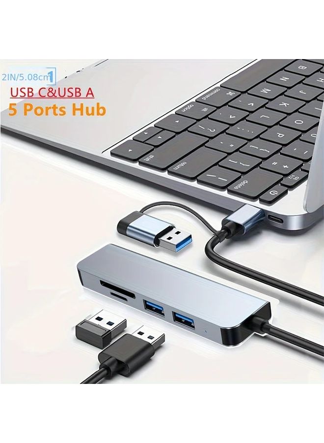 با 4 منافذ USB 3.0 من الألومنيوم مع قارئ بطاقات، متوافق مع USB Type C والأجهزة اللوحية، قابل للتشغيل الفوري، مزود طاقة 5V - Image 3