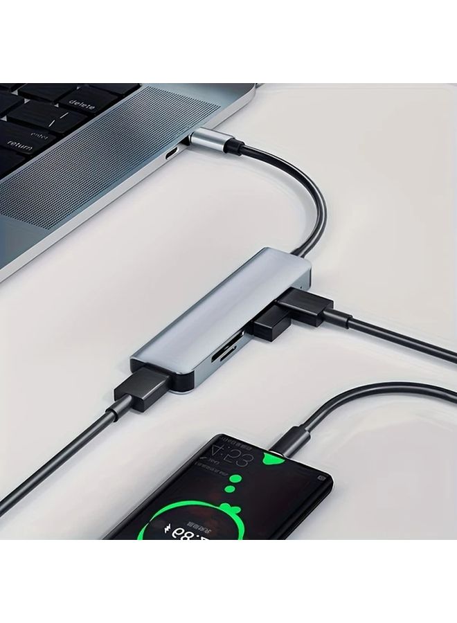 با 4 منافذ USB 3.0 من الألومنيوم مع قارئ بطاقات، متوافق مع USB Type C والأجهزة اللوحية، قابل للتشغيل الفوري، مزود طاقة 5V - Image 5